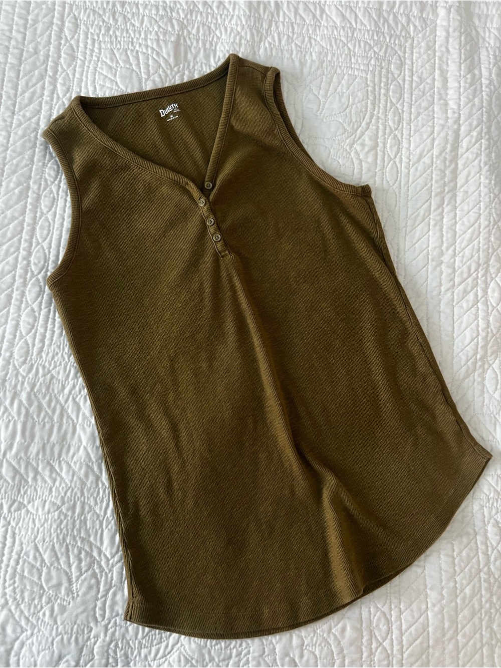 Duluth Olive Green Ribbed Henley Tank Top - Women
